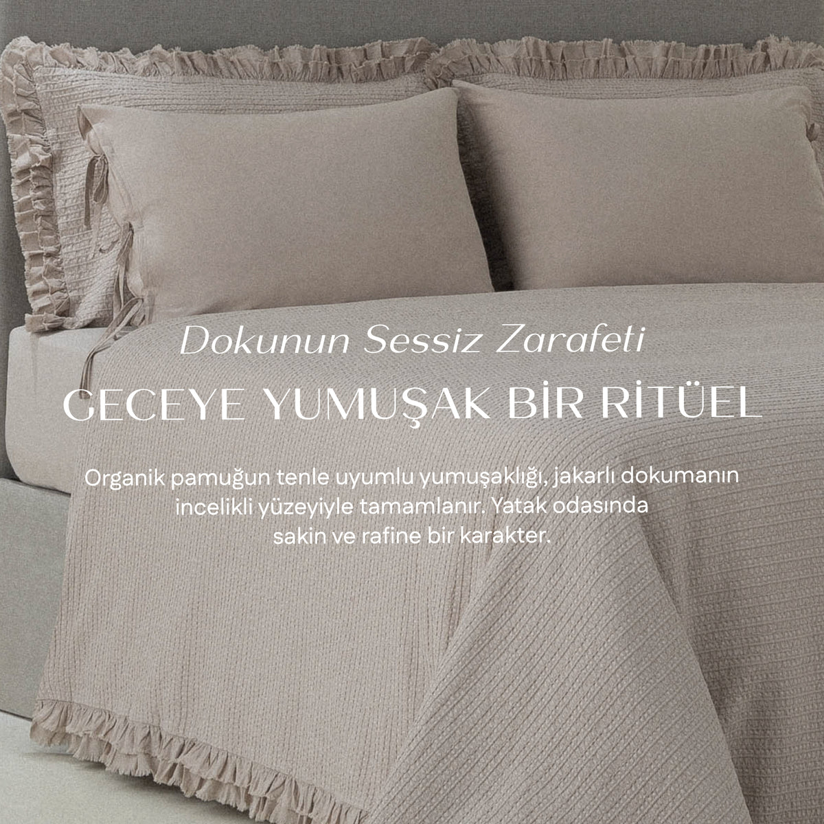 Ayda Battal Boy Nevresim Takımı Organik Pamuk Bej
