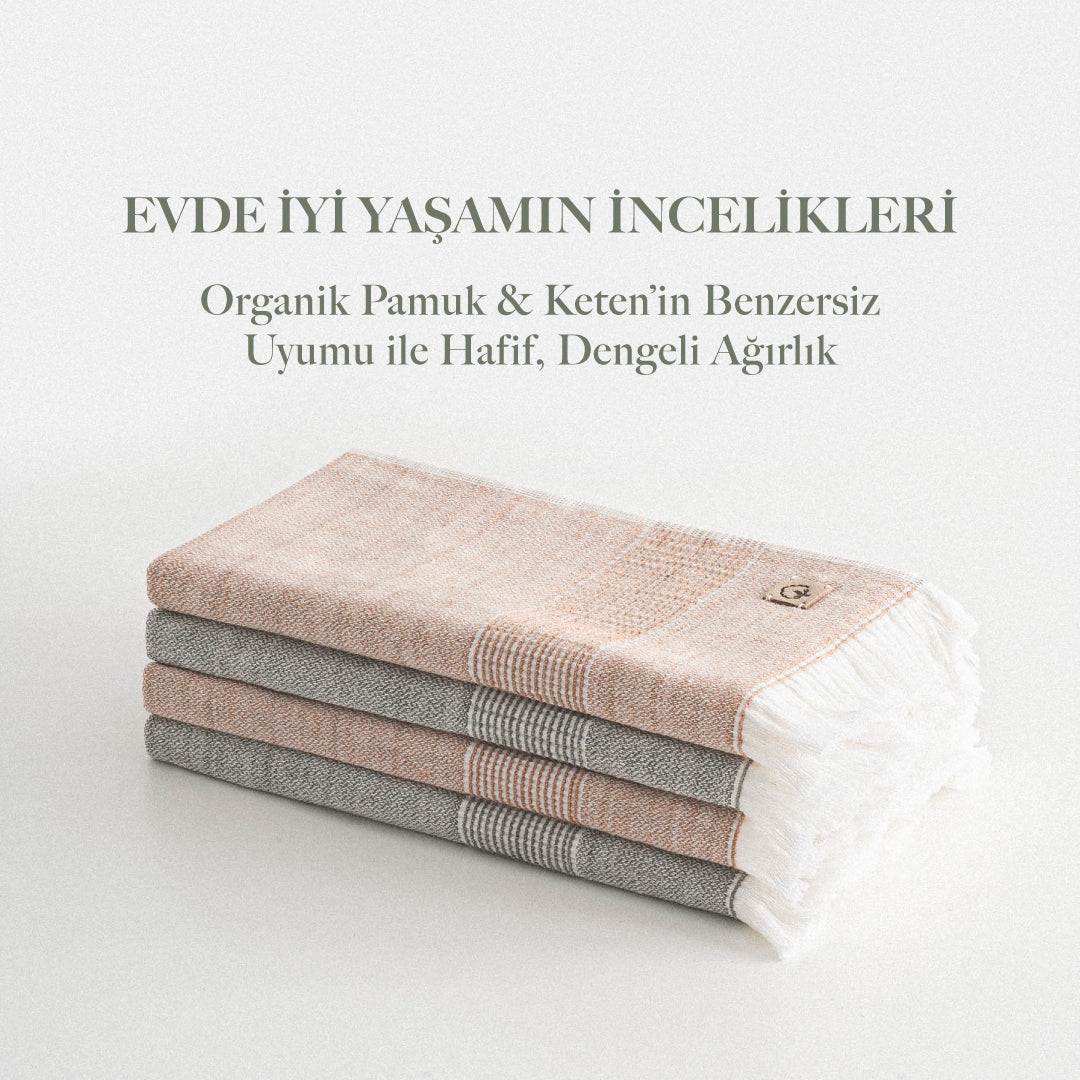 Hasna 4 lü Havlu Seti Organik Pamuk Keten Terra-Haki – Ecocotton