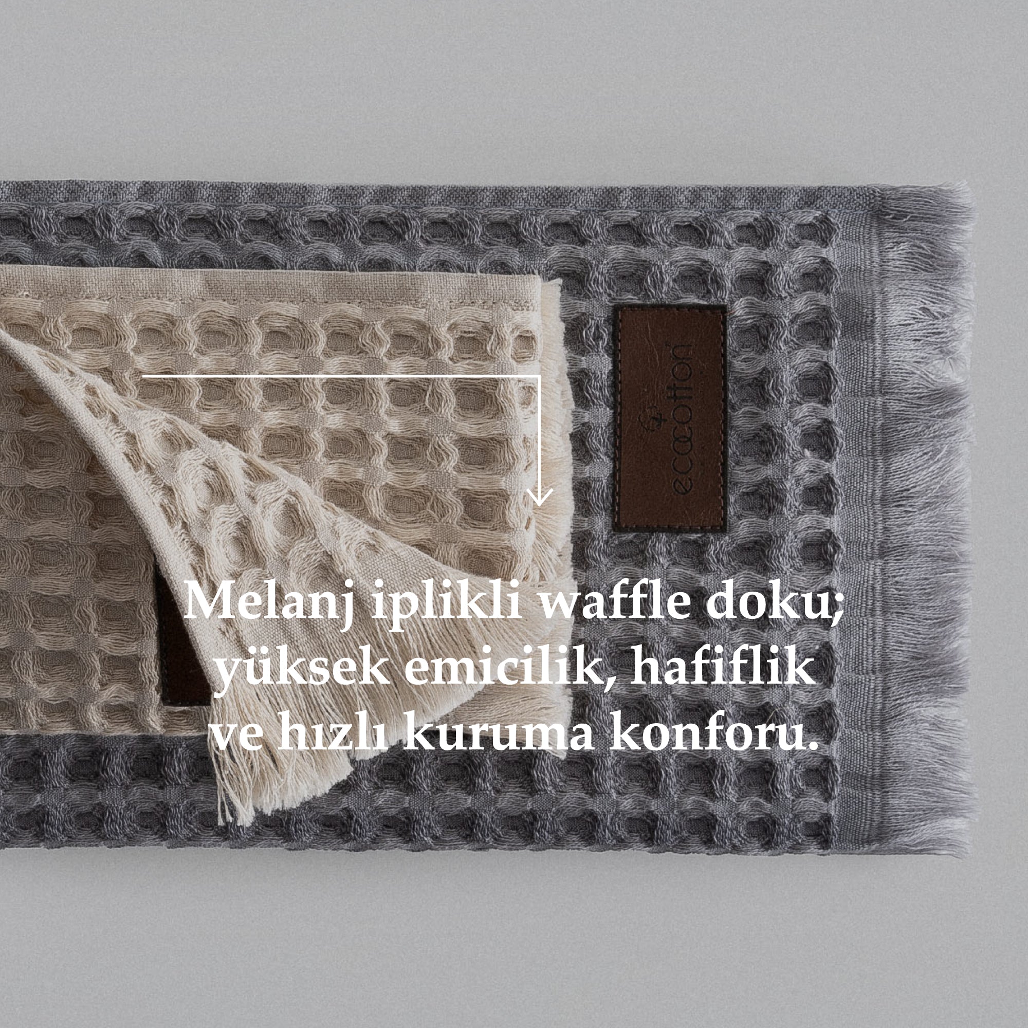 Seren 4 lü Havlu Seti Organik Pamuk Bej-Antrasit