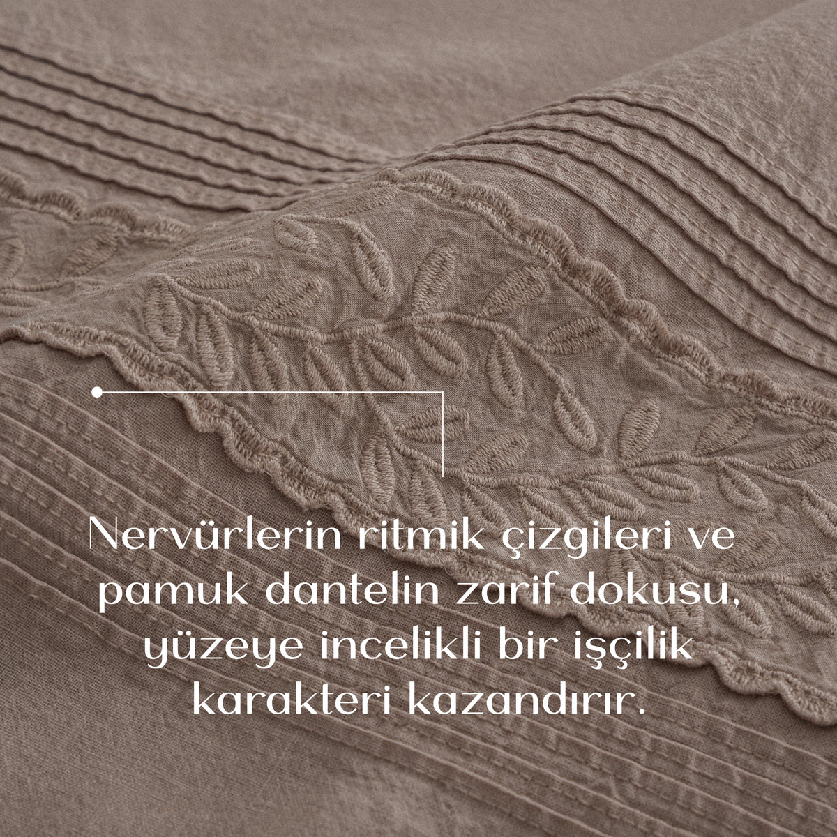 Adelya Battal Boy Nevresim Takımı Organik Pamuk Keten Brodeli Pudra