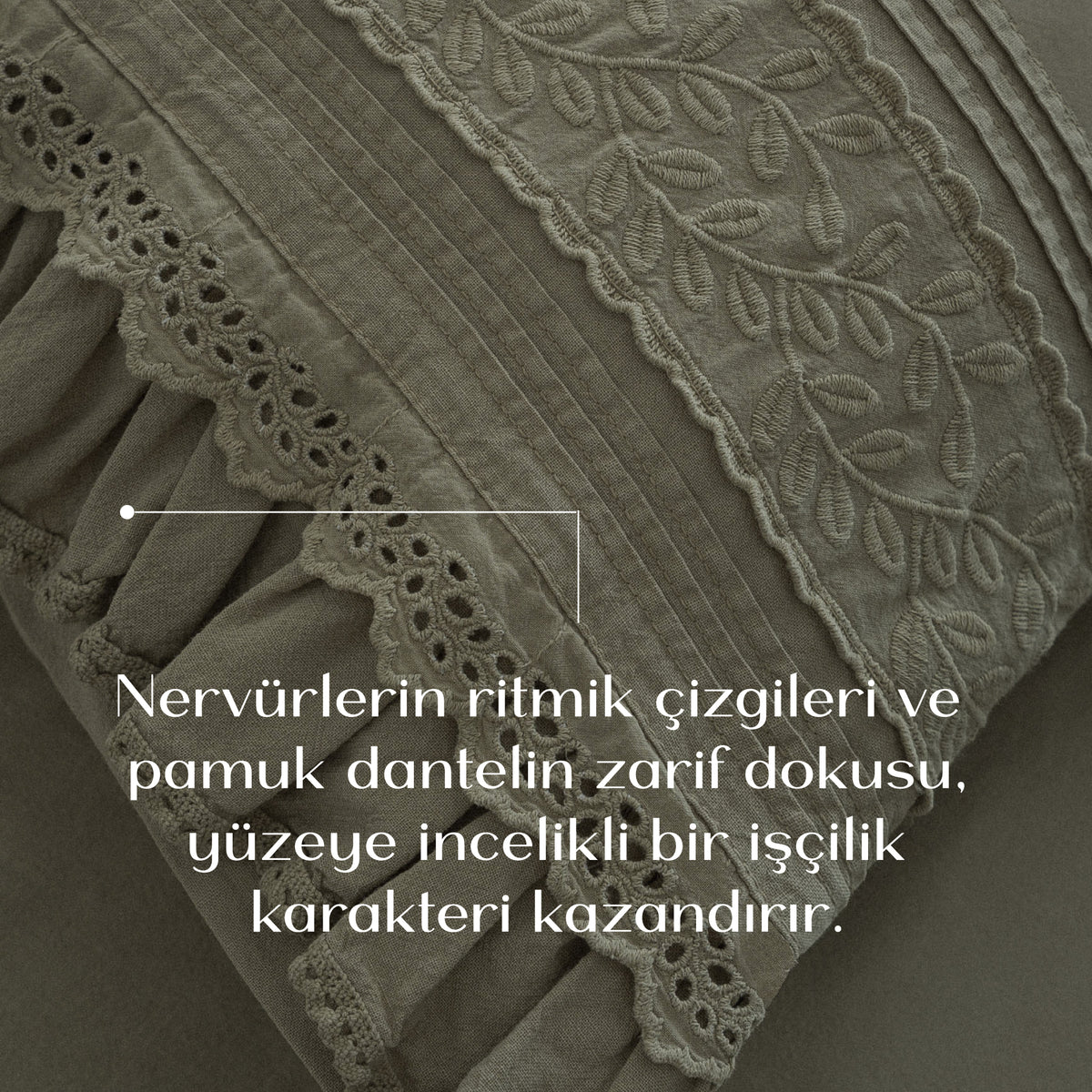 Adelya Çift Kişilik Nevresim Takımı Organik Pamuk Keten Brodeli Yeşil