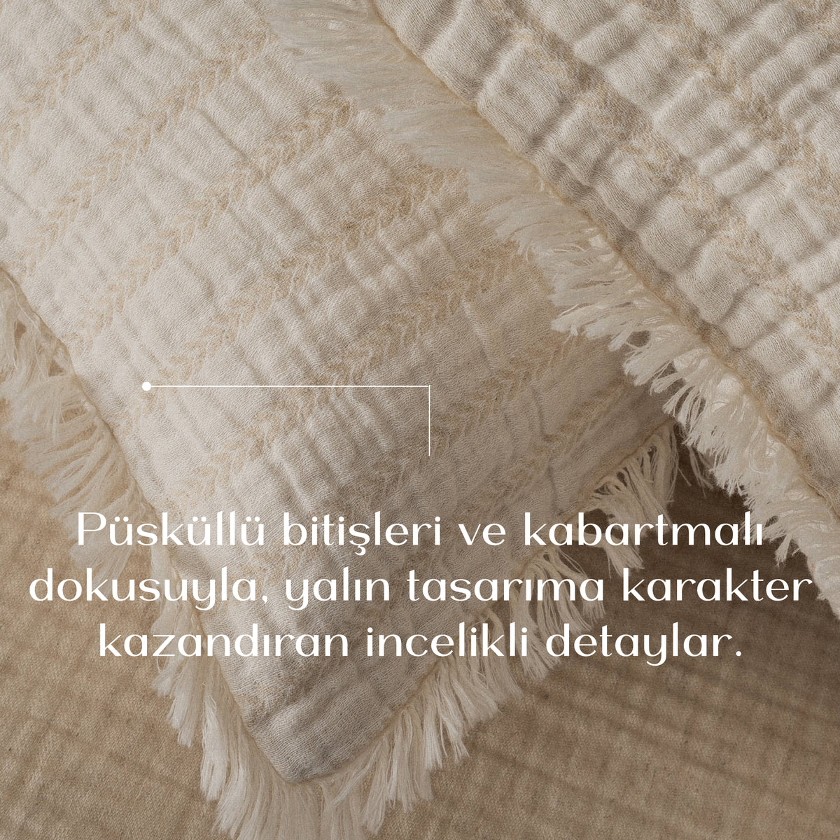 Alina Çift Kişilik Pike Takımı Organik Pamuk Keten Dokuma Krem
