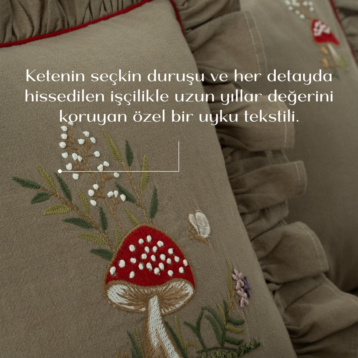 Meyra Bebek Nevresim Takımı Organik Pamuk Keten El Nakışlı Haki