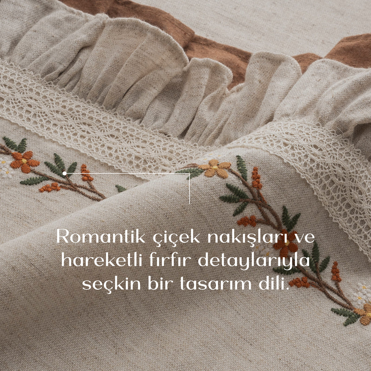 Maide Çift Kişilik Nevresim Takımı Organik Pamuk Kenevir Karışımlı Nakışlı Bej