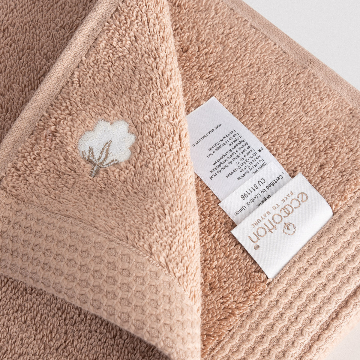Pure Cotton Yüz Havlusu Organik Pamuk Kelebek Bordürlü Kahve