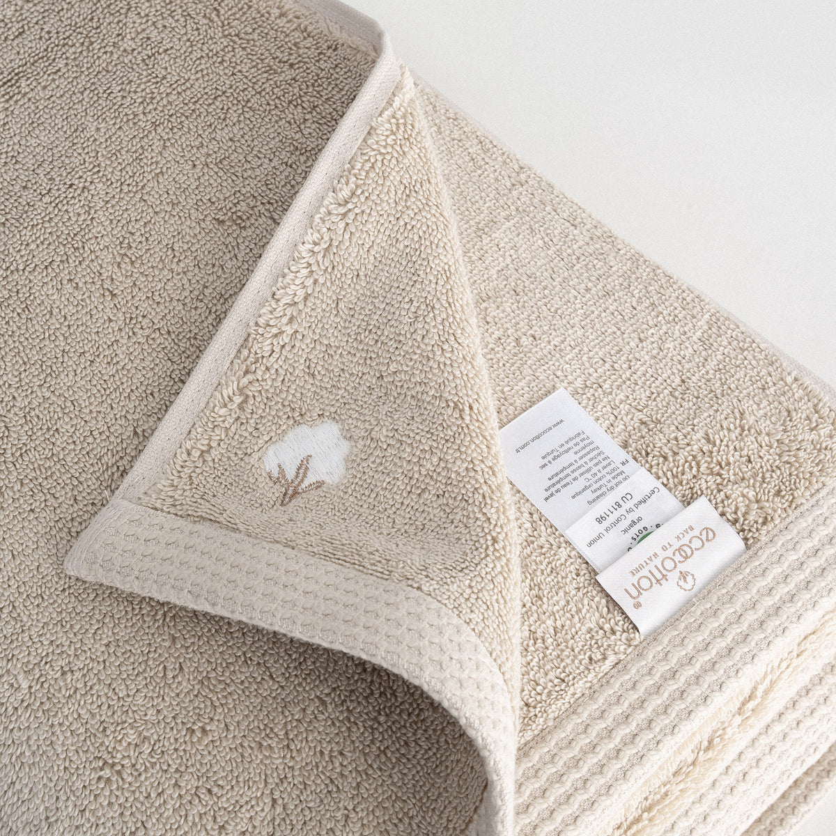 Pure Cotton Yüz Havlusu Organik Pamuk Kelebek Bordürlü Bej