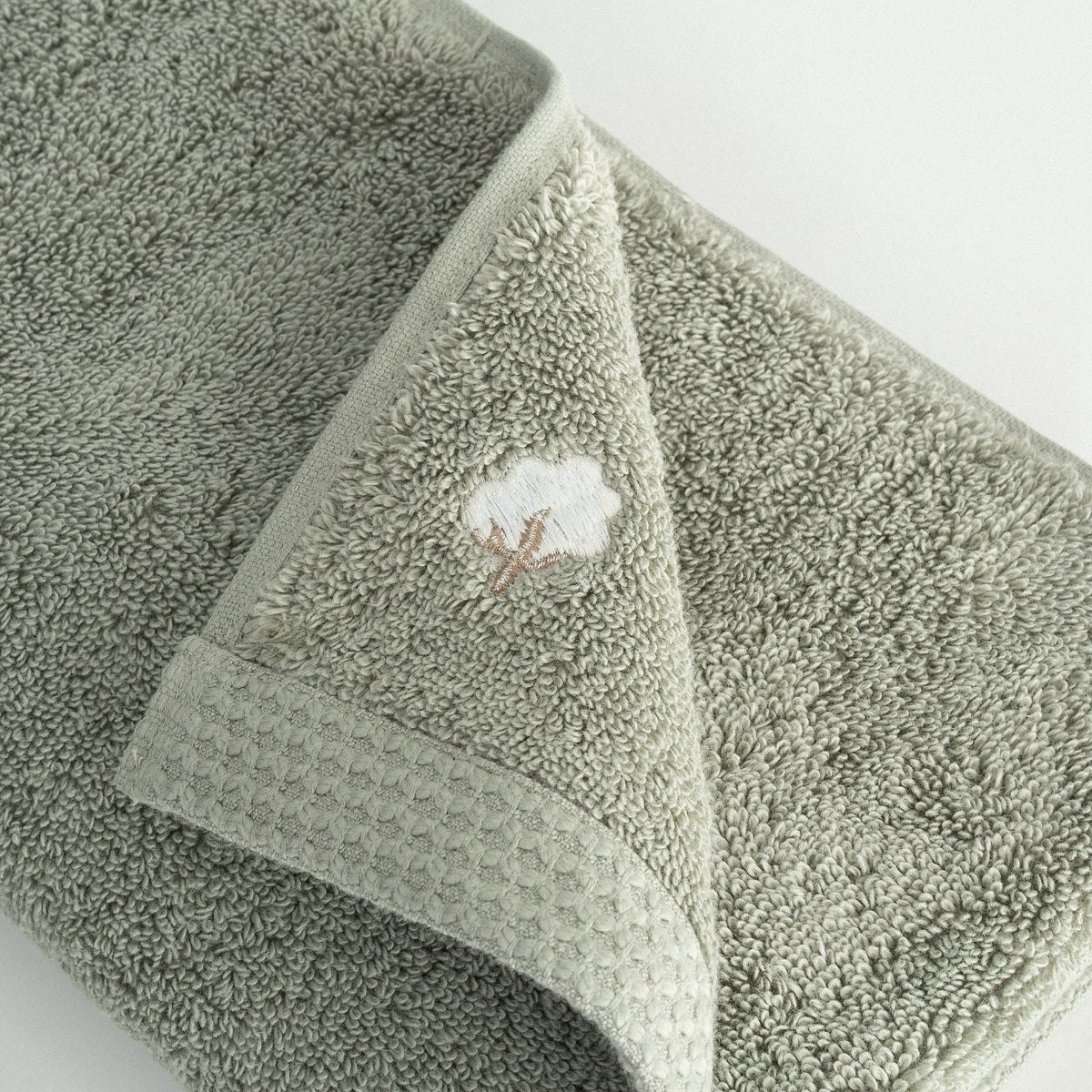 Pure Cotton Yüz Havlusu Organik Pamuk Kelebek Bordürlü Yeşil