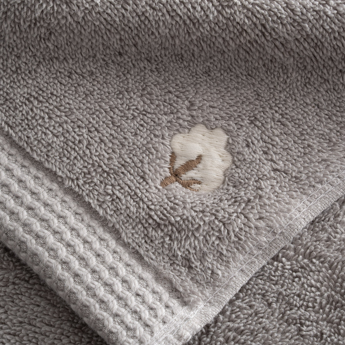 Pure Cotton Yüz Havlusu Organik Pamuk Kelebek Bordürlü Gri