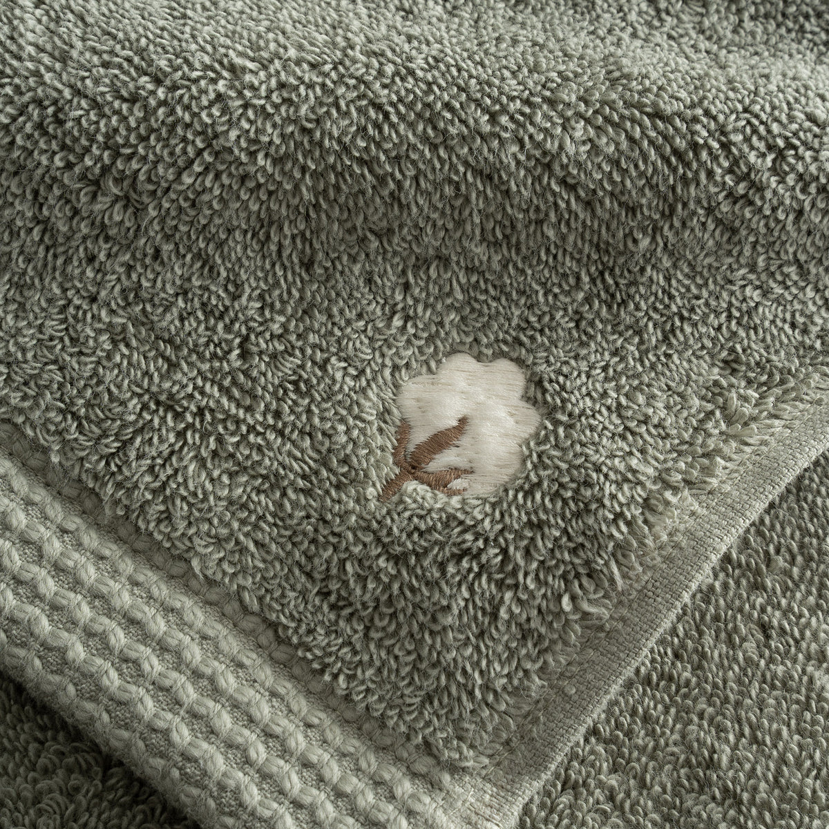 Pure Cotton Yüz Havlusu Organik Pamuk Kelebek Bordürlü Yeşil