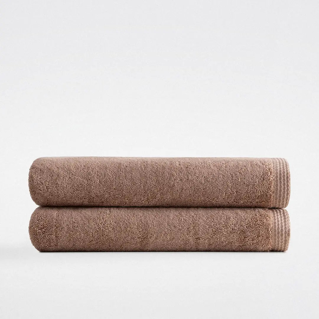 Pure Cotton 2 li Banyo Havlusu Seti Organik Pamuk Kelebek Bordürlü Kahve