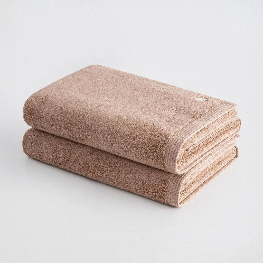 Pure Cotton 2 li Banyo Havlusu Seti Organik Pamuk Kelebek Bordürlü Kahve