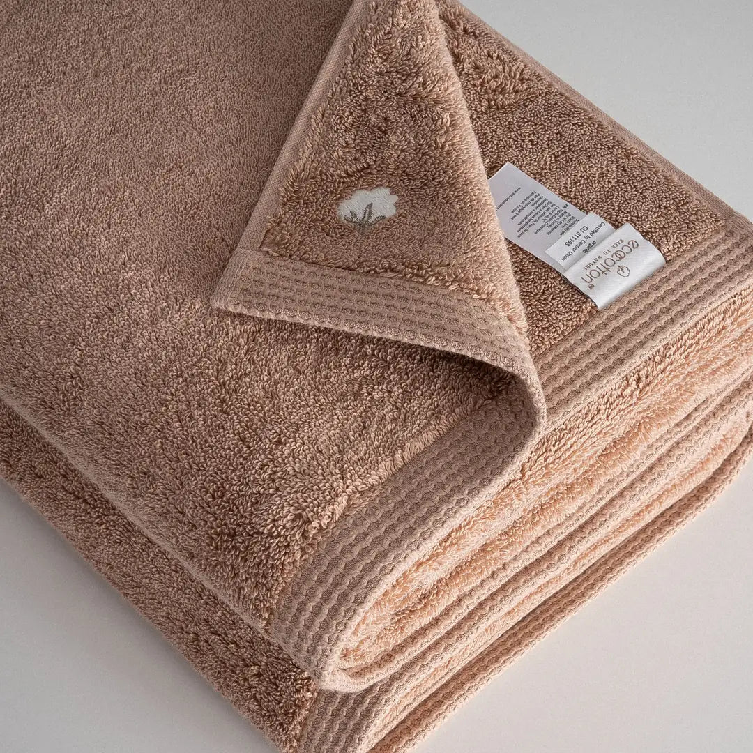 Pure Cotton 2 li Banyo Havlusu Seti Organik Pamuk Kelebek Bordürlü Kahve