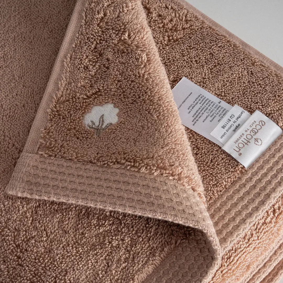 Pure Cotton 2 li Banyo Havlusu Seti Organik Pamuk Kelebek Bordürlü Kahve