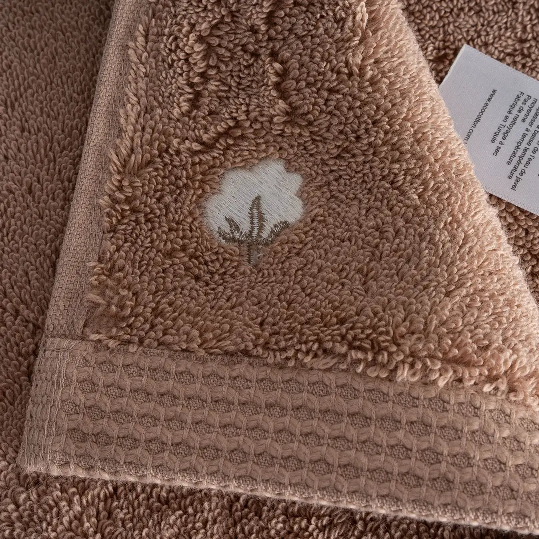 Pure Cotton 2 li Banyo Havlusu Seti Organik Pamuk Kelebek Bordürlü Kahve