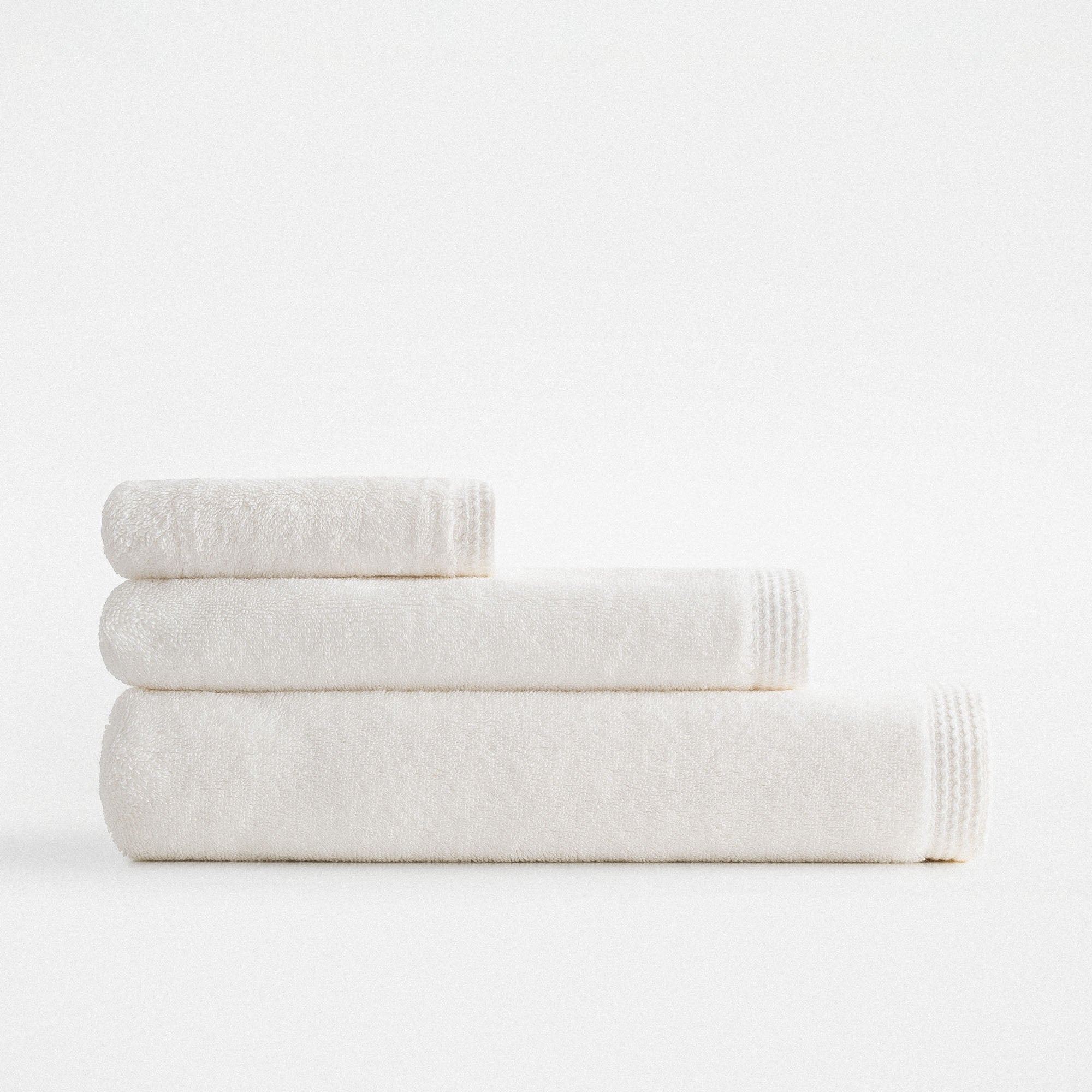 Pure Cotton 3 lü Havlu Seti Organik Pamuk Kelebek Bordürlü Krem