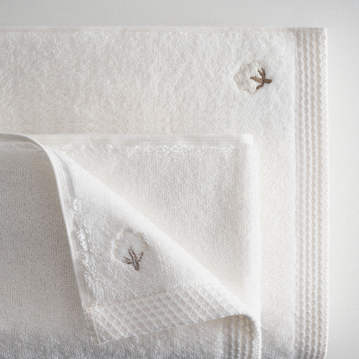 Pure Cotton 3 lü Havlu Seti Organik Pamuk Kelebek Bordürlü Krem