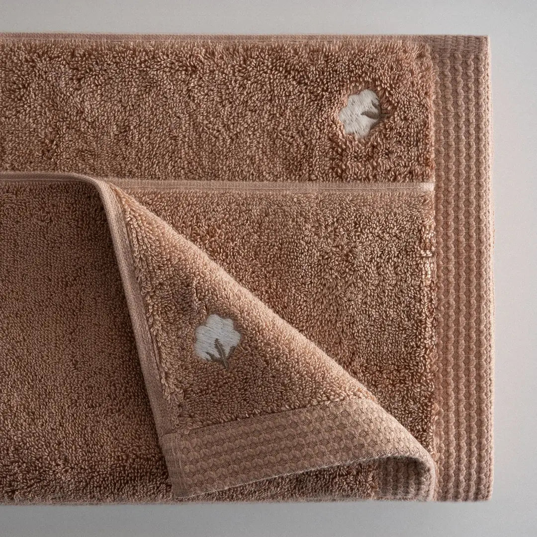 Pure Cotton 3 lü Havlu Seti Organik Pamuk Kelebek Bordürlü Kahve
