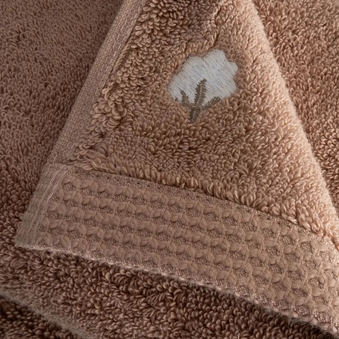 Pure Cotton 3 lü Havlu Seti Organik Pamuk Kelebek Bordürlü Kahve