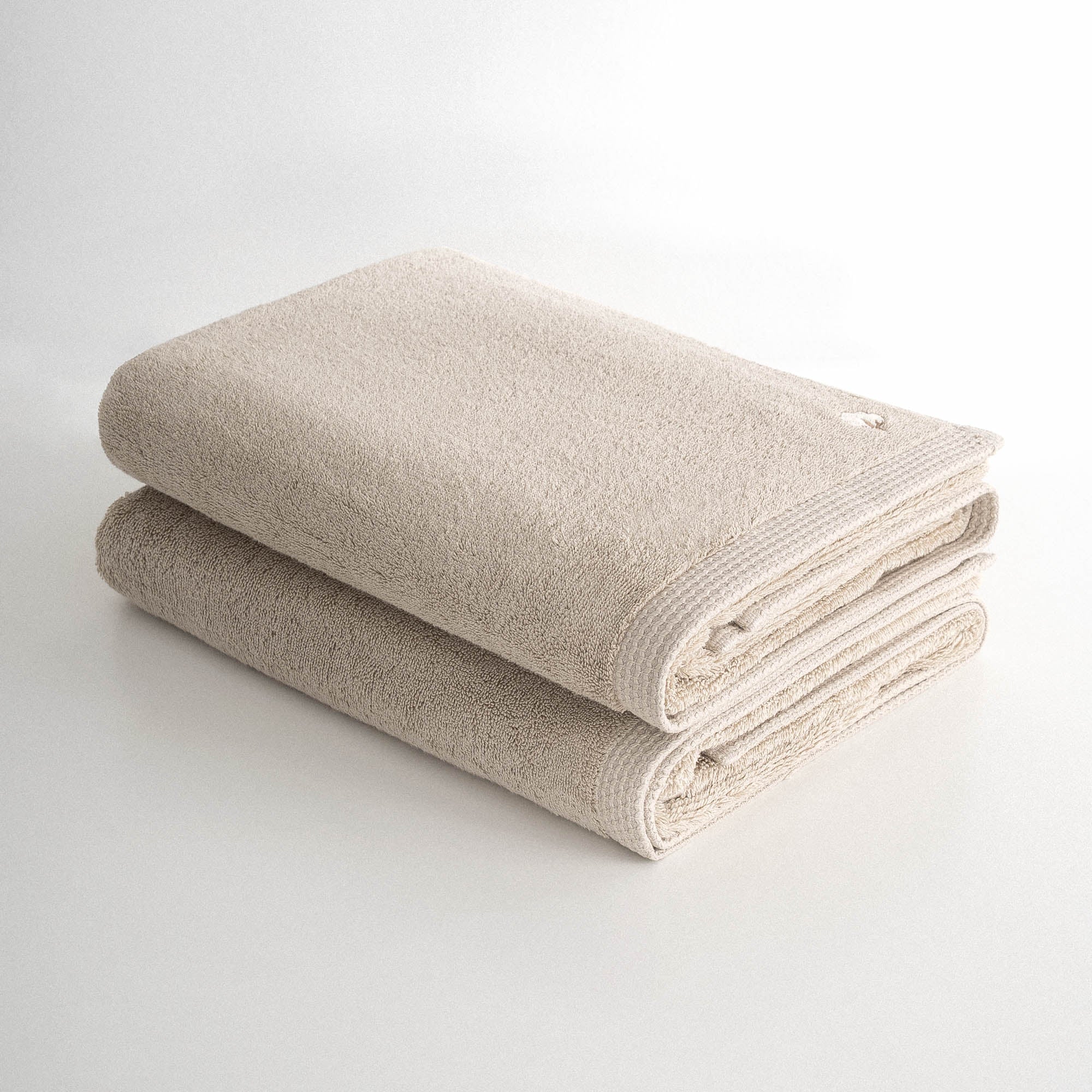 Pure Cotton 2 li Banyo Havlusu Seti Organik Pamuk Kelebek Bordürlü Bej