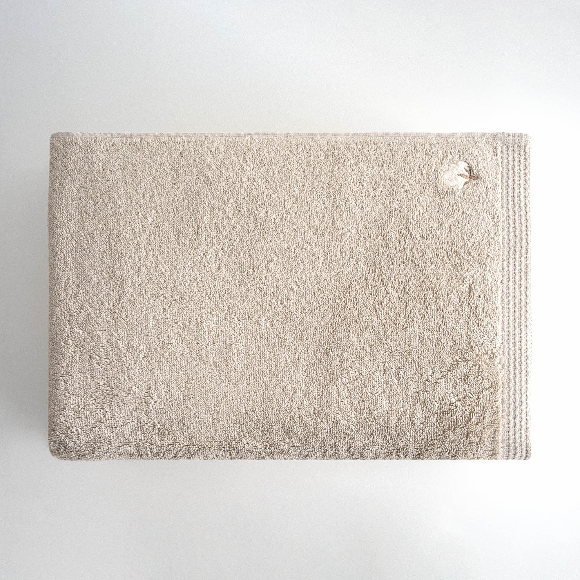 Pure Cotton 2 li Banyo Havlusu Seti Organik Pamuk Kelebek Bordürlü Bej