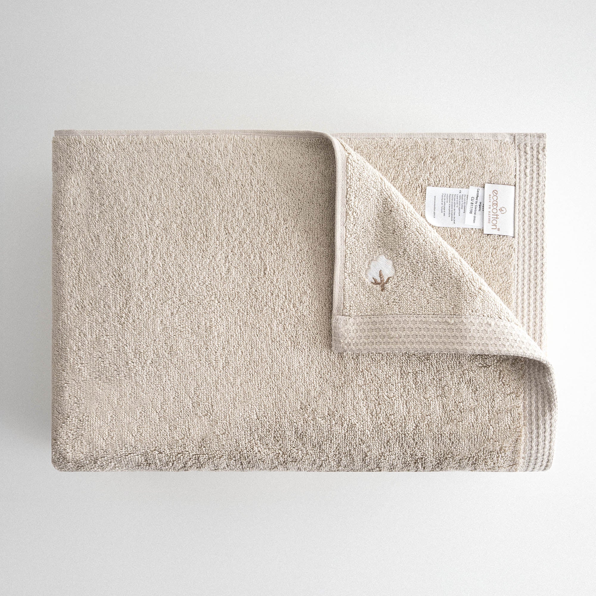 Pure Cotton 2 li Banyo Havlusu Seti Organik Pamuk Kelebek Bordürlü Bej