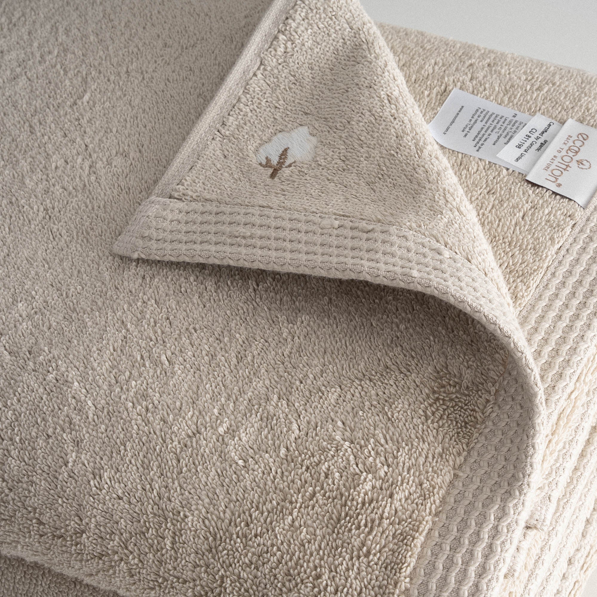 Pure Cotton 2 li Banyo Havlusu Seti Organik Pamuk Kelebek Bordürlü Bej