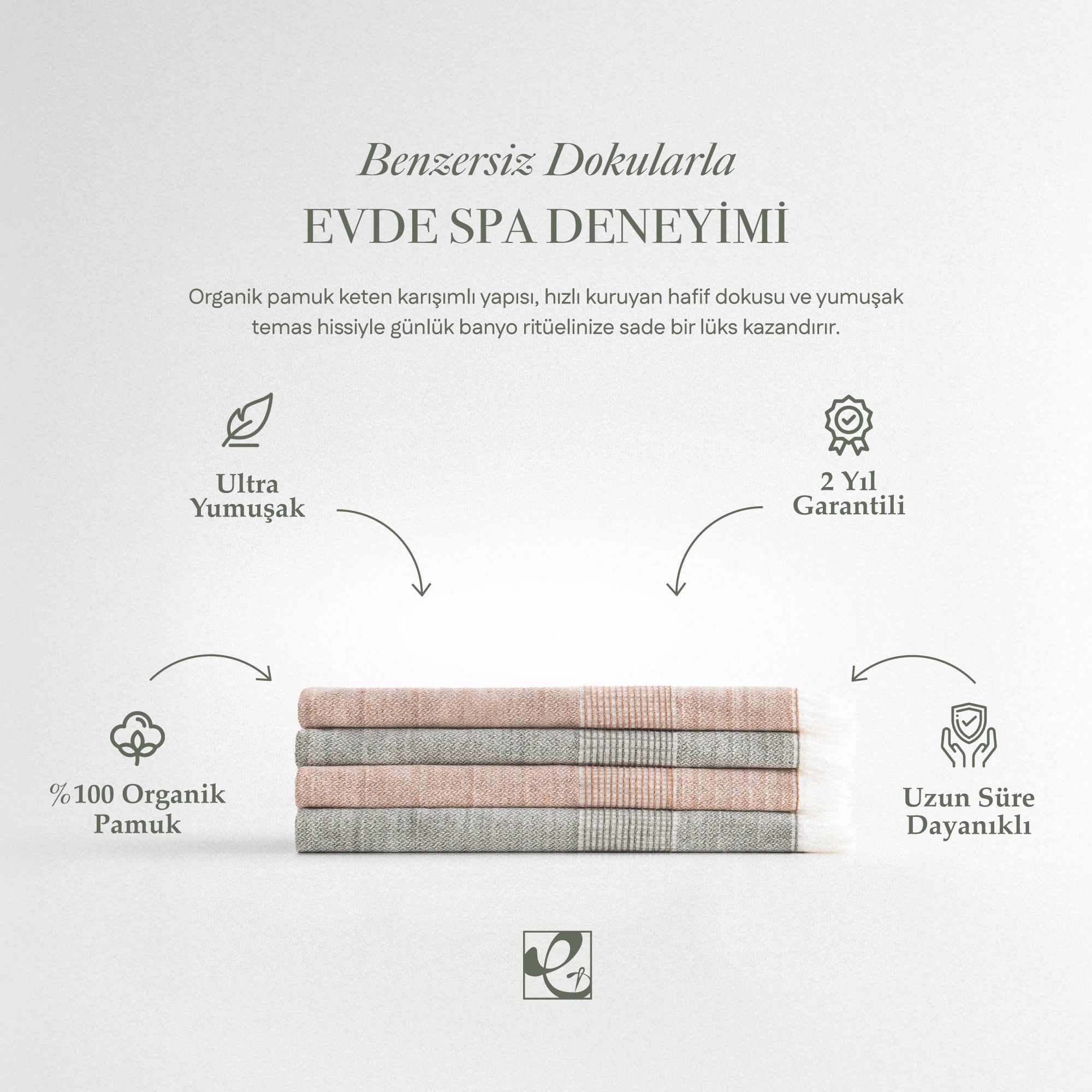 Hasna 4 lü Havlu Seti Organik Pamuk Keten Terra-Haki – Ecocotton