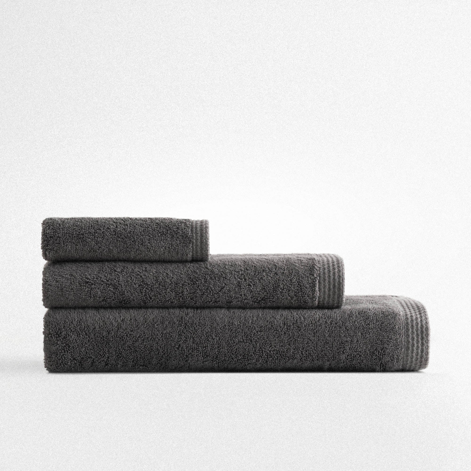 Pure Cotton 3 lü Havlu Seti Organik Pamuk Kelebek Bordürlü Antrasit