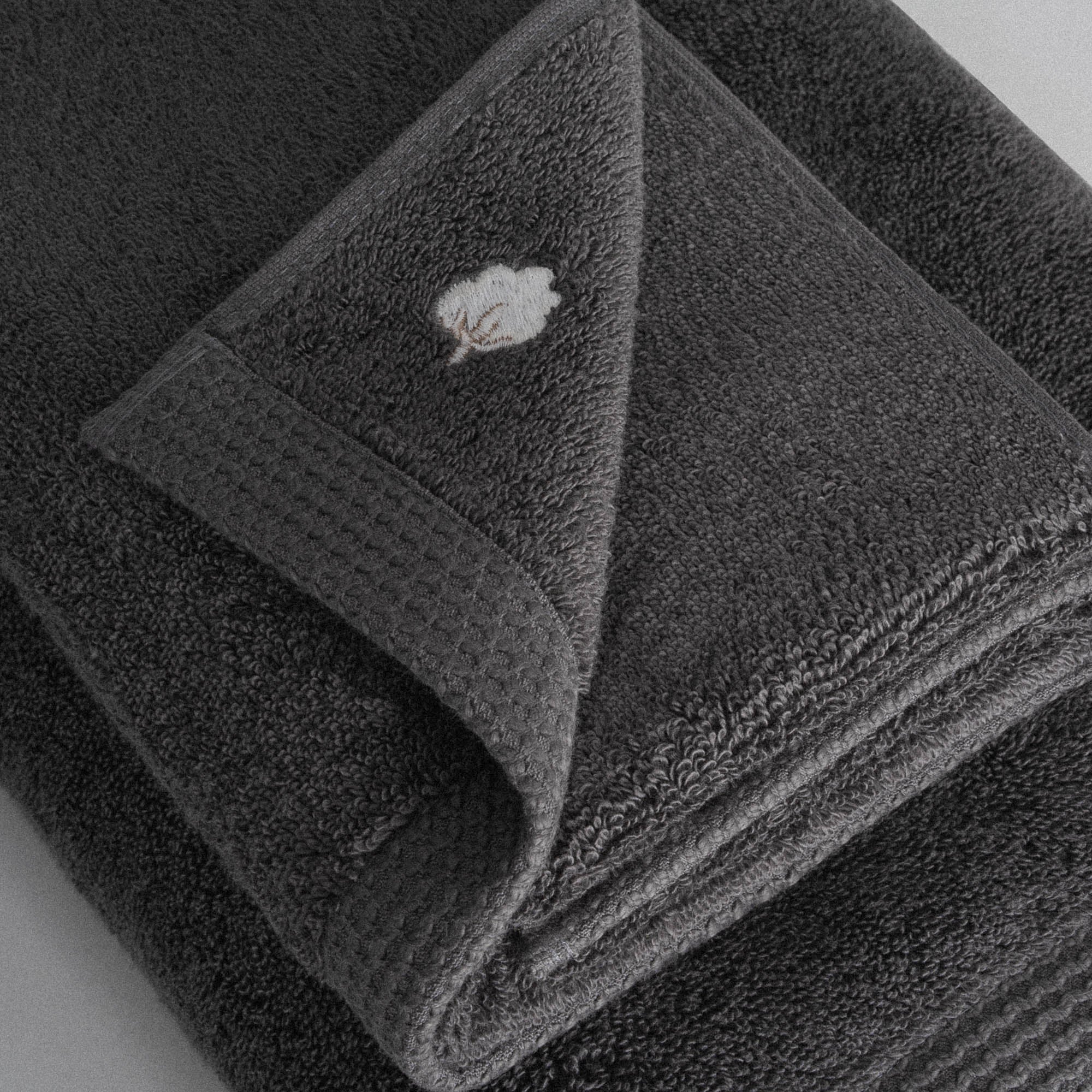 Pure Cotton 3 lü Havlu Seti Organik Pamuk Kelebek Bordürlü Antrasit