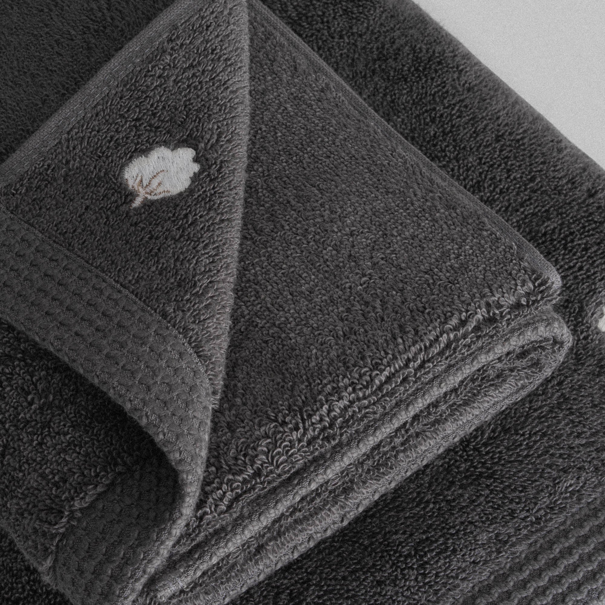Pure Cotton 3 lü Havlu Seti Organik Pamuk Kelebek Bordürlü Antrasit