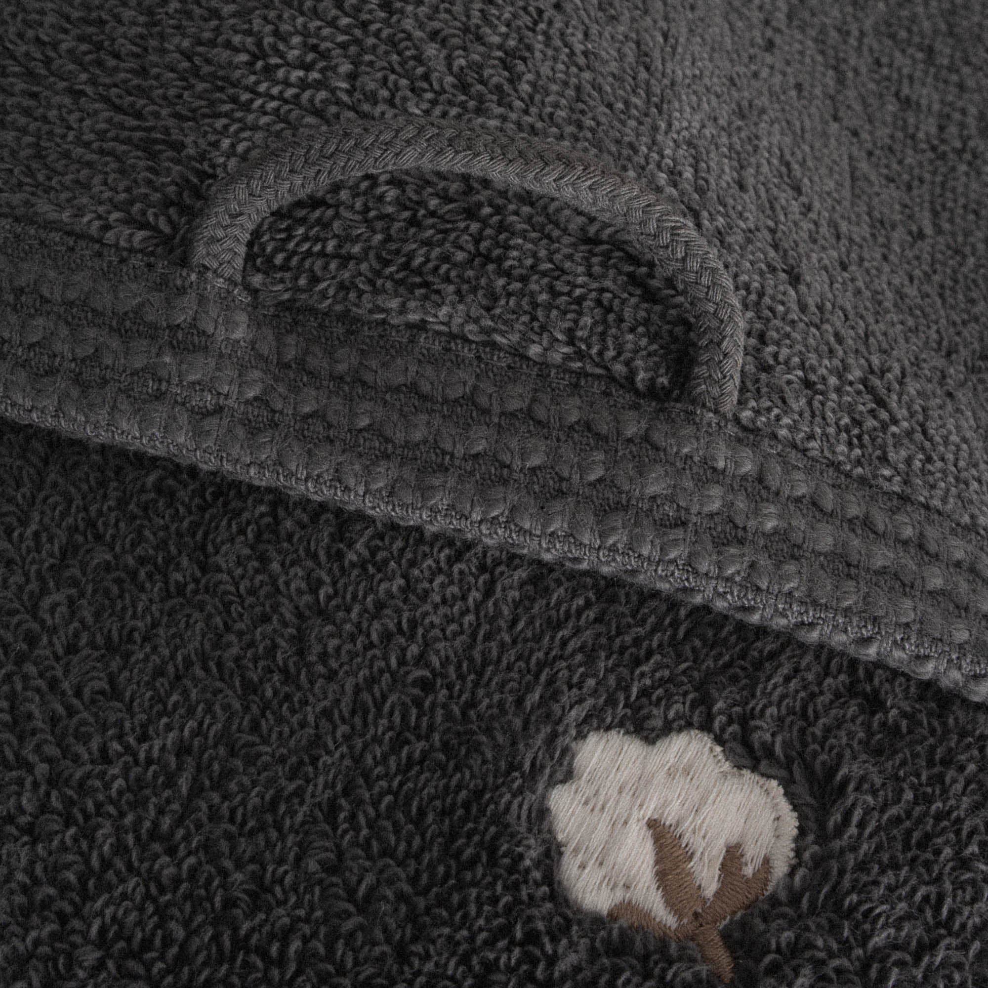 Pure Cotton 3 lü Havlu Seti Organik Pamuk Kelebek Bordürlü Antrasit