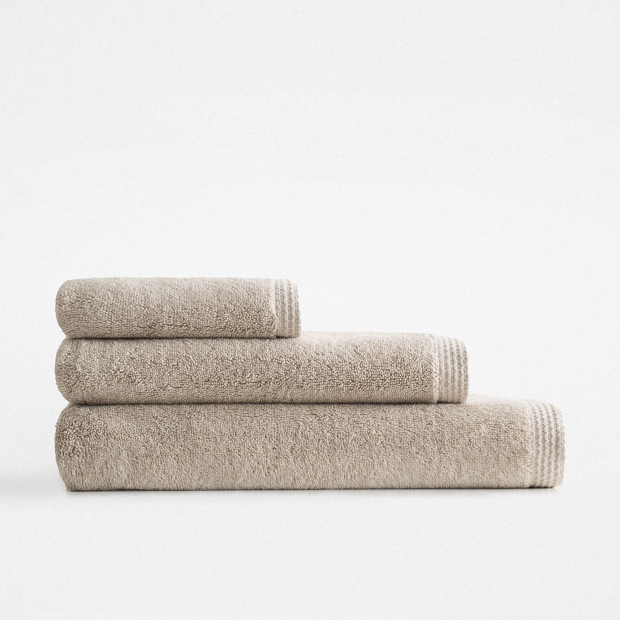Pure Cotton 3 lü Havlu Seti Organik Pamuk Kelebek Bordürlü Bej
