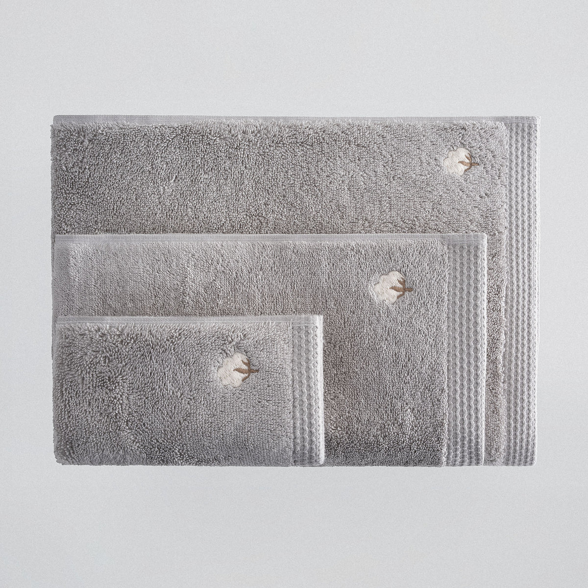 Pure Cotton 3 lü Havlu Seti Organik Pamuk Kelebek Bordürlü Gri