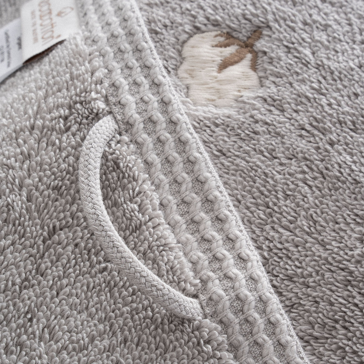Pure Cotton 3 lü Havlu Seti Organik Pamuk Kelebek Bordürlü Gri