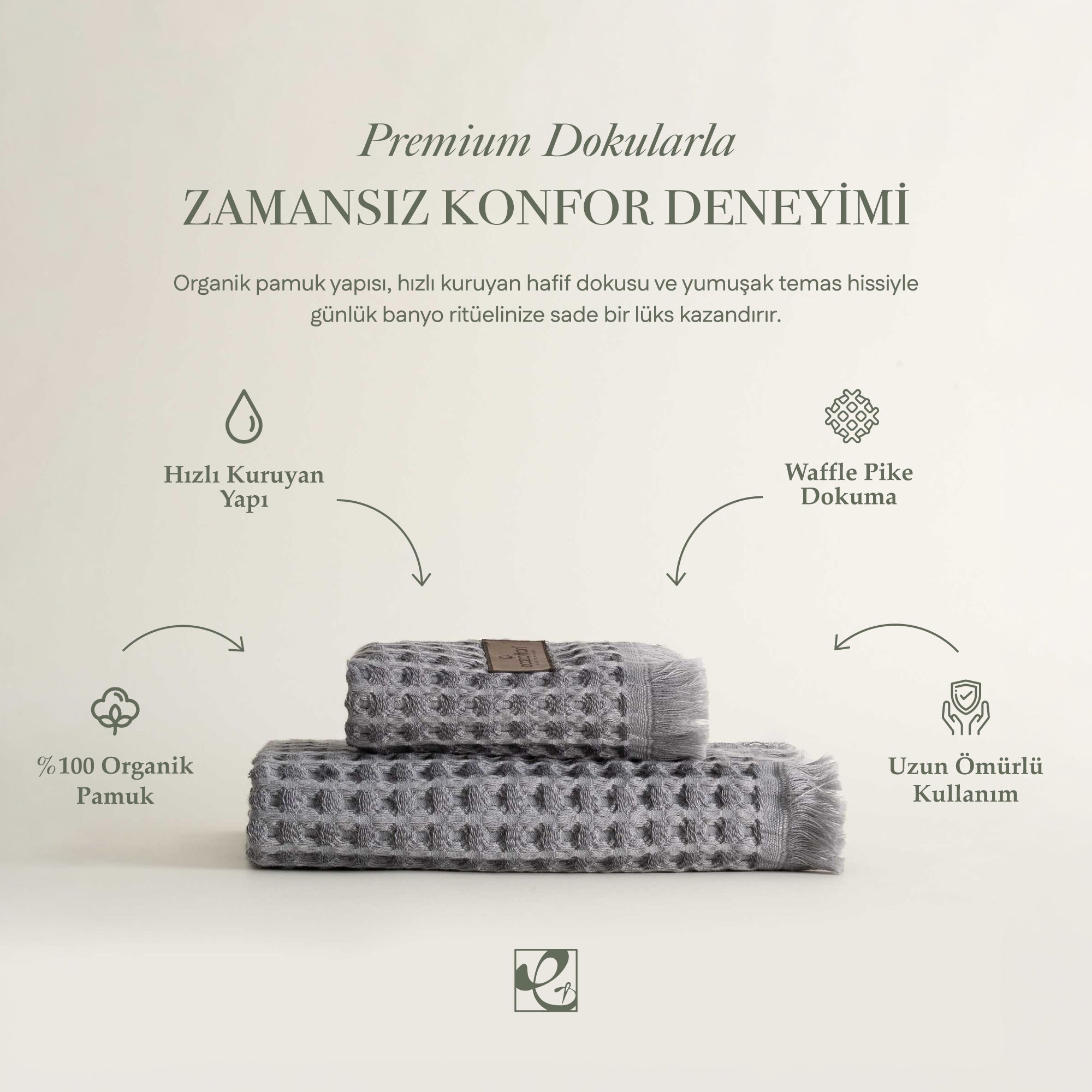 Seren 2 li Havlu Seti Organik Pamuk Antrasit